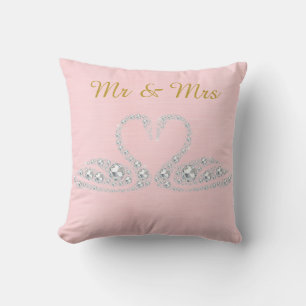 PINK GOLD DIAMOND SWAN CUSHION WEDING KUSSEN