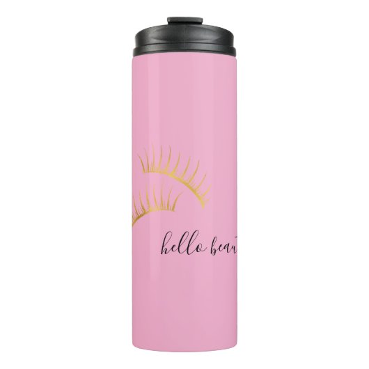 Pink Gold Eyelashes Hello Beautiful Thermosbeker (Voorkant)