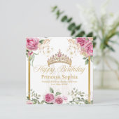 Pink Gold Fairytale Princess Crown Carte d'anniver (Debout devant)