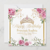 Pink Gold Fairytale Princess Crown Carte d'anniver (Devant)