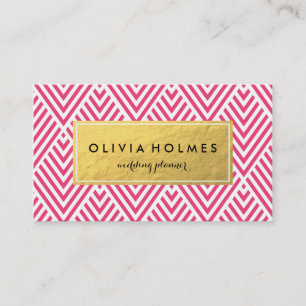 Pink & Gold Faux Foil Carte de visite Chevron