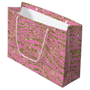 Pink Gold Faux Glitter Zebra Groot Cadeauzakje