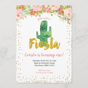 Pink Gold Fiesta Eerste Verjaardag uitnodiging