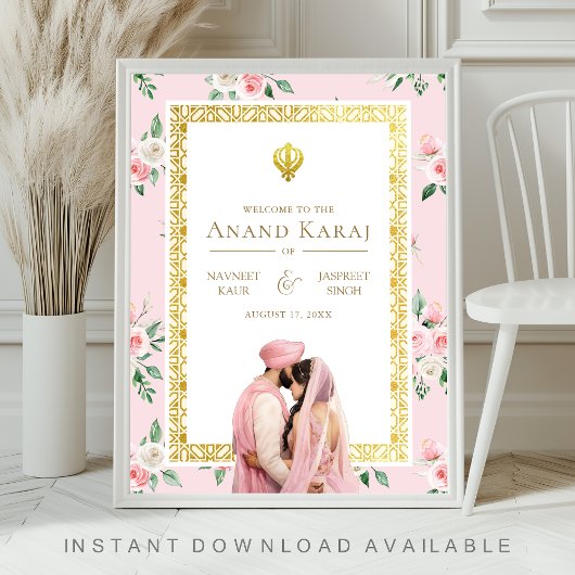 Pink Gold Floral Anand Karaj Mariage Affiche de bi