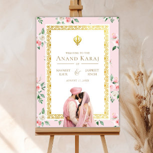 Pink Gold Floral Anand Karaj Mariage Affiche de bi