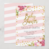 Pink Gold Floral baby shower uitnodiging (Voorkant / Achterkant)