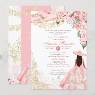 Pink & Gold Floral Charra Western Quinceanera Kaart