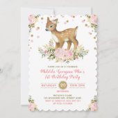 Pink Gold Floral Deer Invitation premier anniversa (Devant)