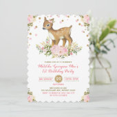Pink Gold Floral Deer Invitation premier anniversa (Debout devant)