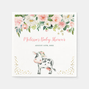 Pink Gold Floral Koe Girl Baby shower Servet