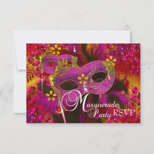 Pink Gold Floral Masquerade Party RSVP (Devant)