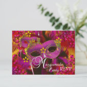 Pink Gold Floral Masquerade Party RSVP (Debout devant)