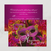 Pink Gold Floral Masquerade Party RSVP (Devant / Derrière)