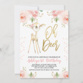 Pink Gold Floral Oh Deer Invitation Anniversaire (Devant)
