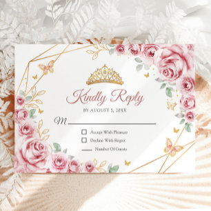 Pink Gold Floral Quinceanera Reageer RSVP Kaartje