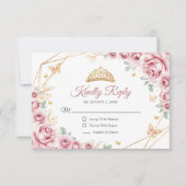 Pink Gold Floral Quinceanera Reageer RSVP Kaartje (Voorkant)