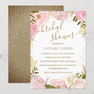 Pink Gold Floral Roos Waterverf Vrijgezellenfeest Kaart