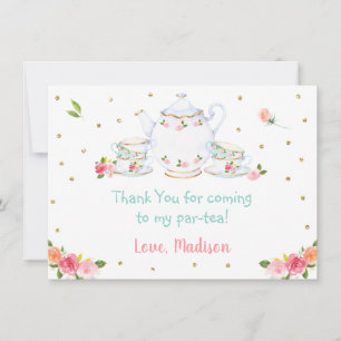 Pink Gold Floral Tea Party Birthday Hartelijk dank Bedankkaart
