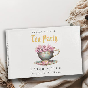 Pink Gold Floral Teacup Vrijgezellenfeest Tea Part Gastenboek
