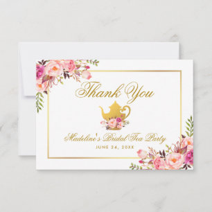 Pink Gold Floral Vrijgezellenfeest Tea Party Bedan Kaart