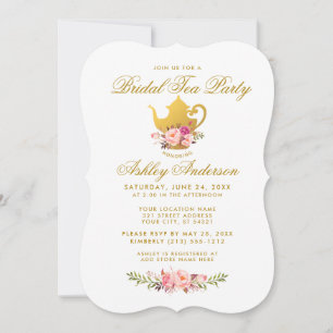 Pink Gold Floral Vrijgezellenfeest Tea Party Invit Kaart