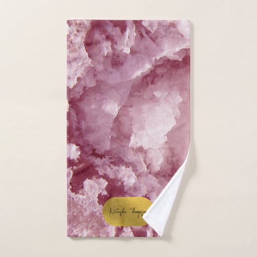 Pink Gold Foil Sea Crystals Signature Script (Serviette à main)