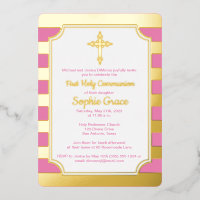 Pink, Gold Foil Stripe 1er Invitation de communion