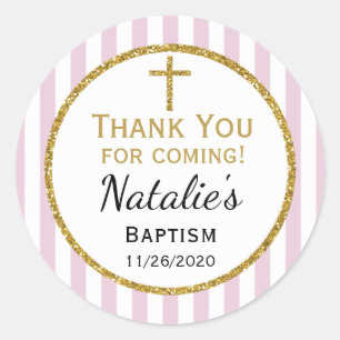 Pink Gold Girls Baptisme Hartelijk dank Ronde Sticker