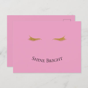 Pink Gold Glam Glitter Wimpers Briefkaart