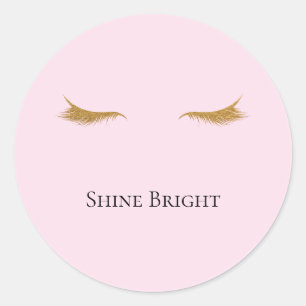 Pink Gold Glam Glitter Wimpers Ronde Sticker