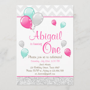 Pink Gold Glitter Balloons Birthday Uitnodiging