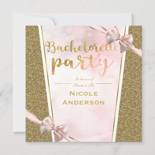Pink Gold Glitter Bow Sparkle Bachelorette Kaart (Voorkant)