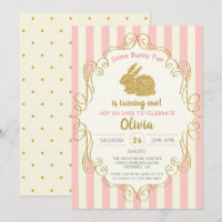 Pink Gold Glitter, een bunny Birthday-uitnodiging