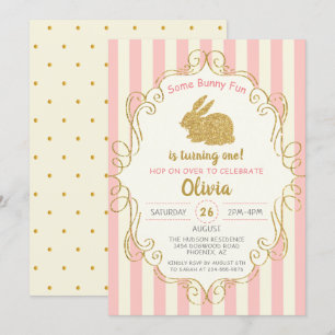 Pink Gold Glitter, een bunny Birthday-uitnodiging Kaart