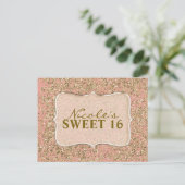 Pink & Gold Glitter Party Aangepaste Uitnodiging Briefkaart (Staand voorkant)
