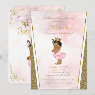Pink Gold Glitter Princess Tan Baby Girl Kaart
