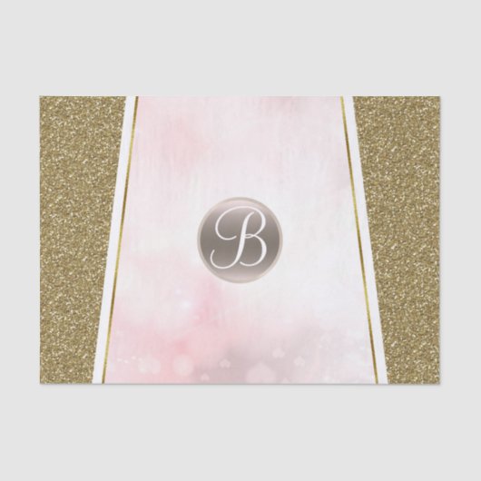 Pink Gold Glitter Sparkle Glam Monogram Initiaal Tissuepapier (Voorkant)
