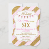 Pink Gold Glitter Sparkle Zesde Verjaardag Uitnodi Kaart (Voorkant)