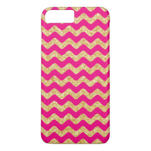 Pink Gold Glitter Zigzag Chevron Pattern iPhone 8 Plus / 7 Plus Hoesje