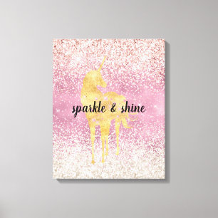 Pink Gold Glitzy Glitter Eenhoorn Canvas Afdruk