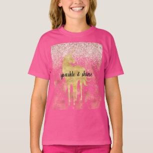 Pink Gold Glitzy Glitter Eenhoorn T-shirt