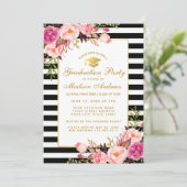 Pink Gold Graduation Party Striped Invitation (Debout devant)