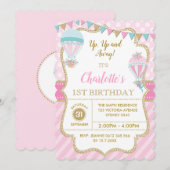 Pink Gold Hot Air Balloon Anniversaire Invitation (Devant / Derrière)