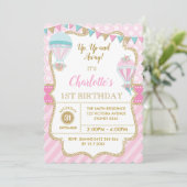 Pink Gold Hot Air Balloon Anniversaire Invitation (Debout devant)