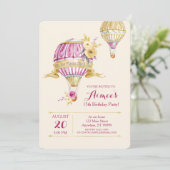 Pink+Gold Hot Air Balloon Invitation Anniversaire (Debout devant)