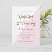 Pink Gold Joint Baptême 2e Invitation anniversaire (Debout devant)