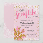Pink Gold kleine sneeuwvlok baby shower uitnodigin Kaart (Voorkant / Achterkant)