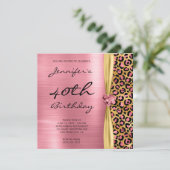 Pink Gold Leopard Folie Gem Ribbon 40th Birthday Kaart (Staand voorkant)
