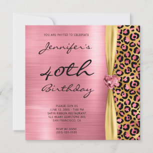 Pink Gold Leopard Folie Gem Ribbon 40th Birthday Kaart
