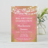 Pink Gold Lights Anniversaire Fête Invitation Adul (Debout devant)
